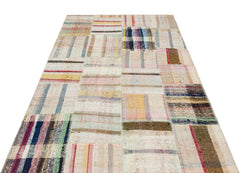 Teselya Beige Striped Wool Handmade Area Rug 4'11" x 7'5"