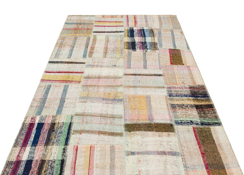 Teselya Beige Striped Wool Handmade Area Rug 4'11" x 7'5"