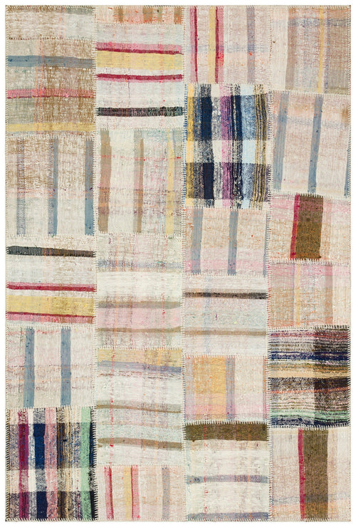 Teselya Beige Striped Wool Handmade Area Rug 4'11" x 7'5"