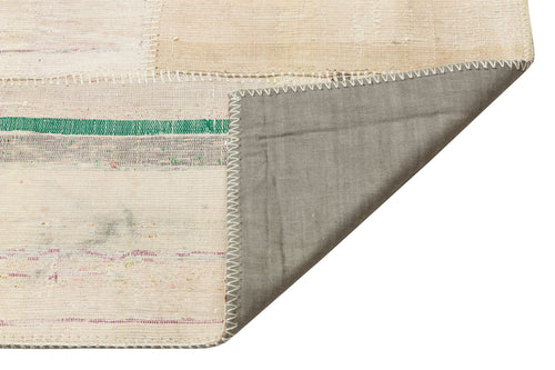 Teselya Beige Striped Wool Handmade Area Rug 4'11" x 7'1"