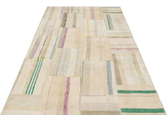 Teselya Beige Striped Wool Handmade Area Rug 4'11" x 7'1"