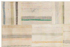 Teselya Beige Striped Wool Handmade Area Rug 4'11" x 7'1"