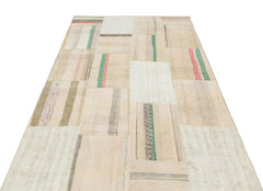 Teselya Beige Striped Wool Handmade Area Rug 4'11" x 7'3"