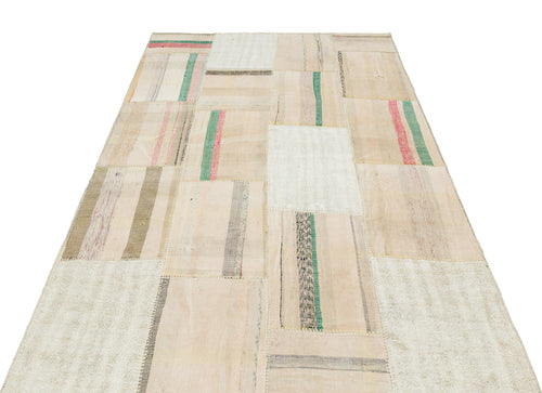 Teselya Beige Striped Wool Handmade Area Rug 4'11" x 7'3"