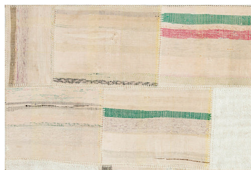 Teselya Beige Striped Wool Handmade Area Rug 4'11" x 7'3"