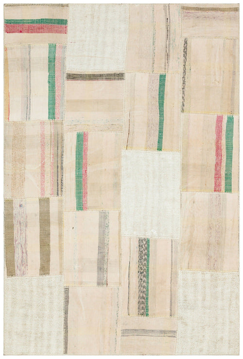 Teselya Beige Striped Wool Handmade Area Rug 4'11" x 7'3"