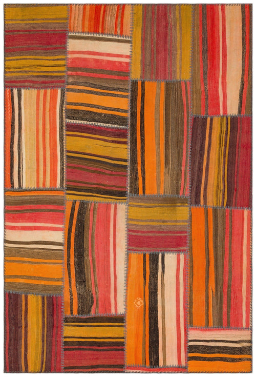 Teselya Orange Vintage Wool Handmade Area Rug 5'3" x 7'7"