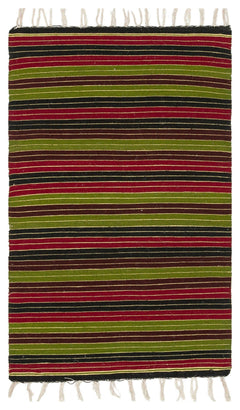 Girit Red Striped Wool Handmade Area Rug 2'2" x 3'6"
