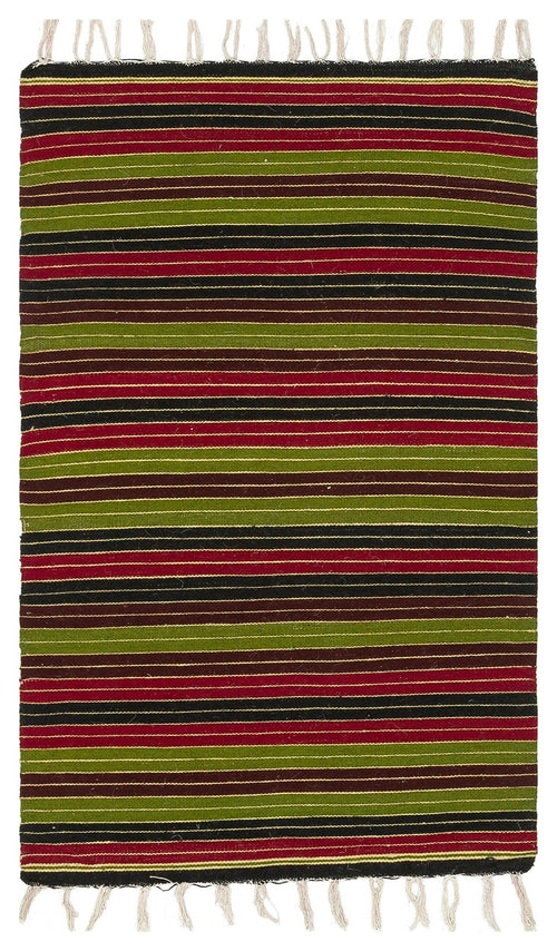 Girit Red Striped Wool Handmade Area Rug 2'2" x 3'6"
