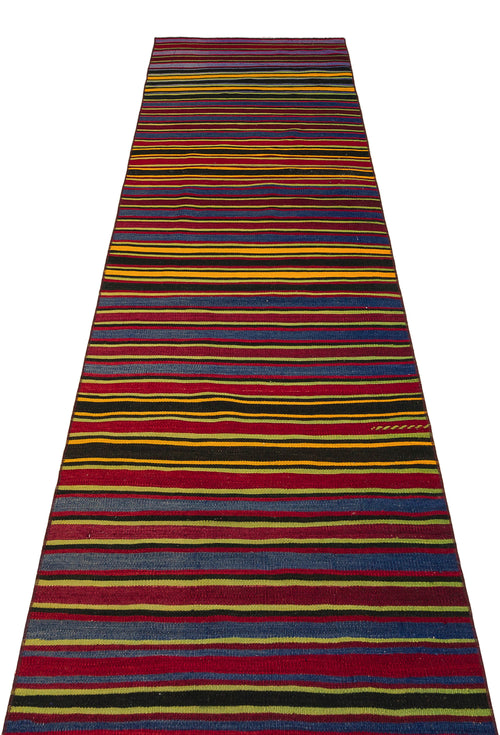 Girit Burgundy Striped Wool Handmade Area Rug 2'9" x 13'6"