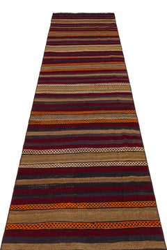Girit Brown Striped Wool Handmade Area Rug 2'9" x 15'6"