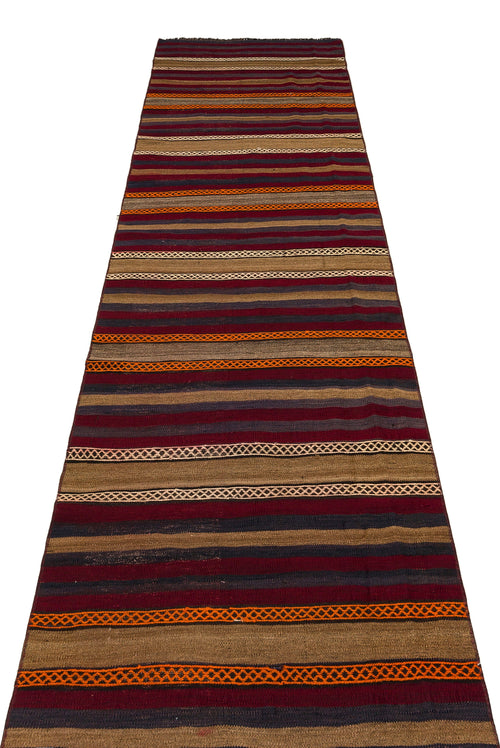 Girit Brown Striped Wool Handmade Area Rug 2'9" x 15'6"