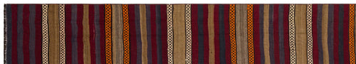 Girit Brown Striped Wool Handmade Area Rug 2'9" x 15'6"