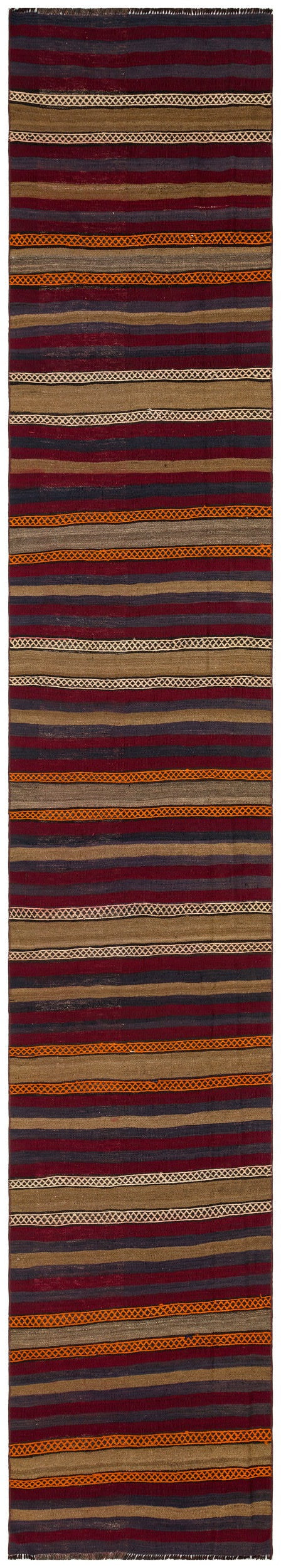 Girit Brown Striped Wool Handmade Area Rug 2'9" x 15'6"