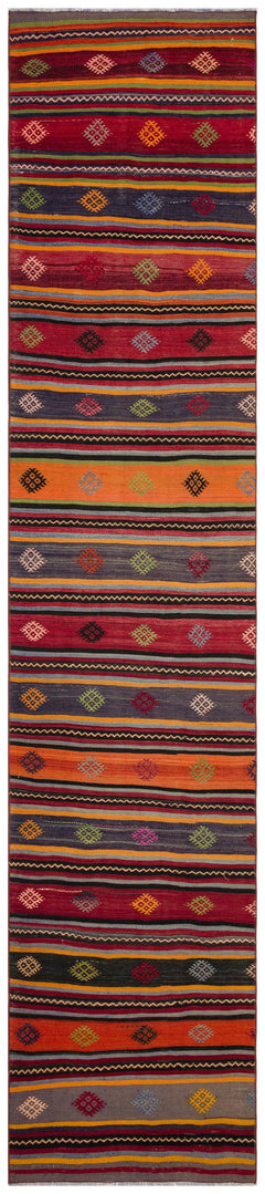 Girit Red Striped Wool Handmade Area Rug 2'7" x 12'0"