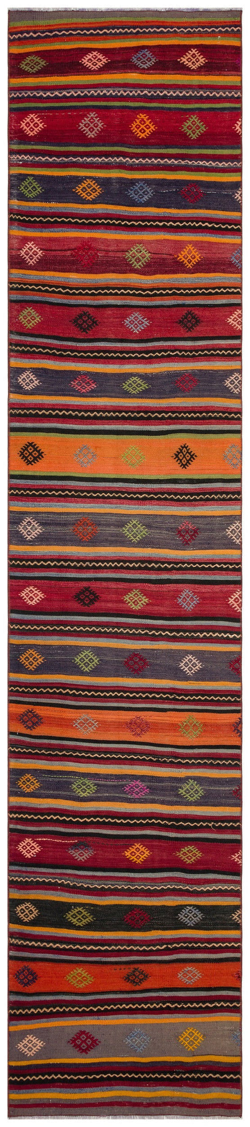 Girit Red Striped Wool Handmade Area Rug 2'7" x 12'0"