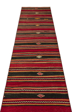 Girit Red Striped Wool Handmade Area Rug 2'7" x 11'4"