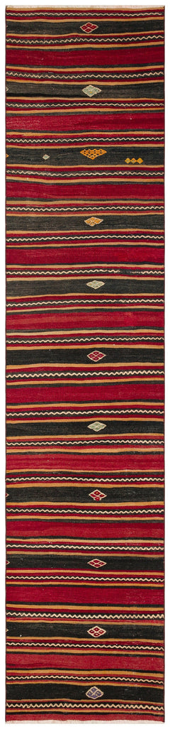 Girit Red Striped Wool Handmade Area Rug 2'7" x 11'4"