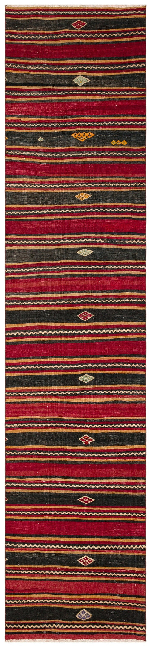 Girit Red Striped Wool Handmade Area Rug 2'7" x 11'4"