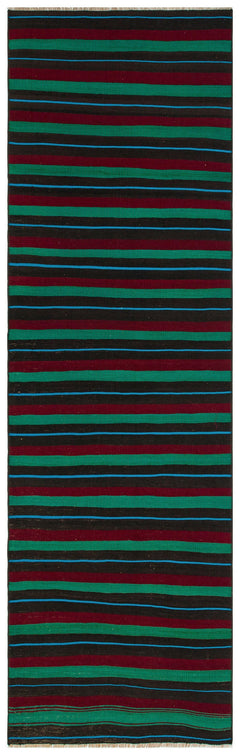 Girit Brown Striped Wool Handmade Area Rug 2'5" x 8'4"
