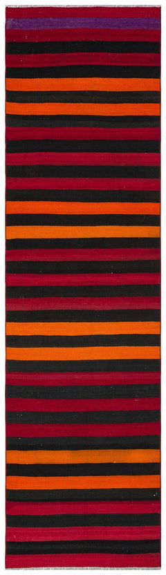 Girit Red Striped Wool Handmade Area Rug 2'7" x 9'7"
