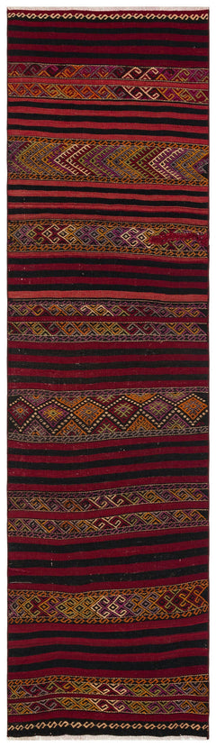 Girit Red Striped Wool Handmade Area Rug 2'6" x 9'2"