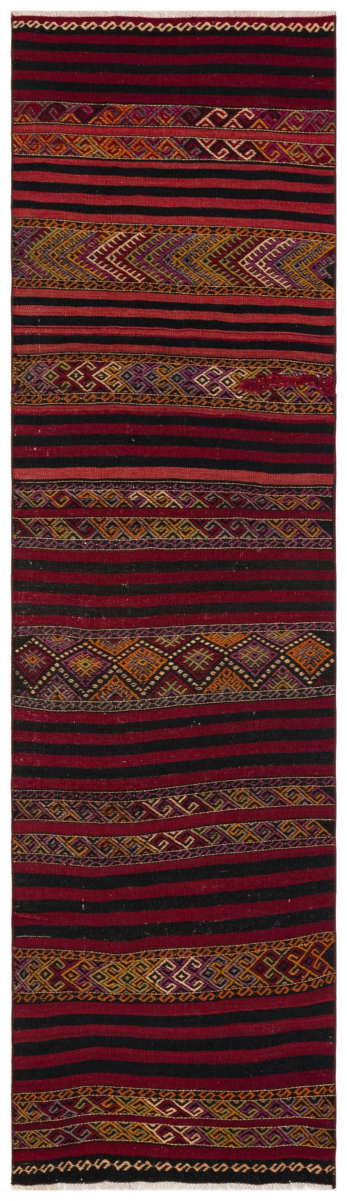Girit Red Striped Wool Handmade Area Rug 2'6" x 9'2"