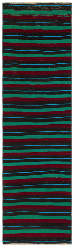 Girit Brown Striped Wool Handmade Area Rug 2'6" x 8'4"