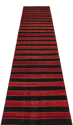 Girit Red Striped Wool Handmade Area Rug 2'6" x 14'8"