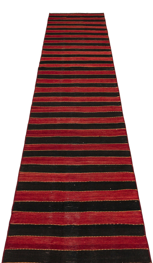 Girit Red Striped Wool Handmade Area Rug 2'6" x 14'8"