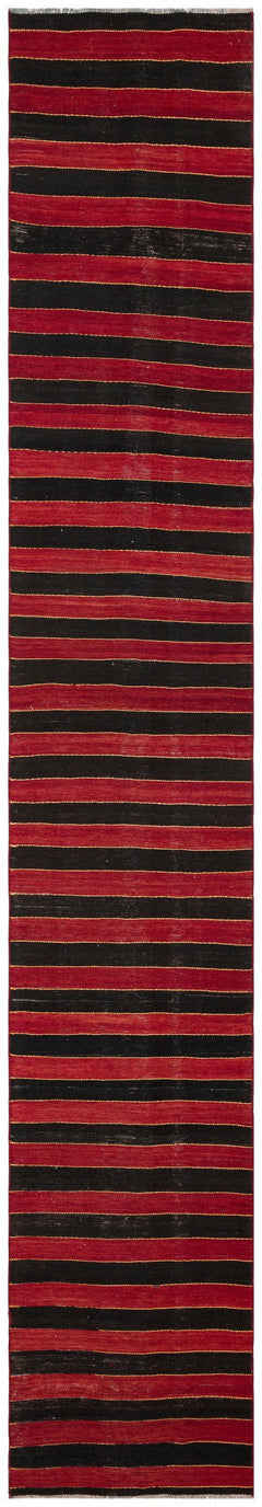 Girit Red Striped Wool Handmade Area Rug 2'6" x 14'8"