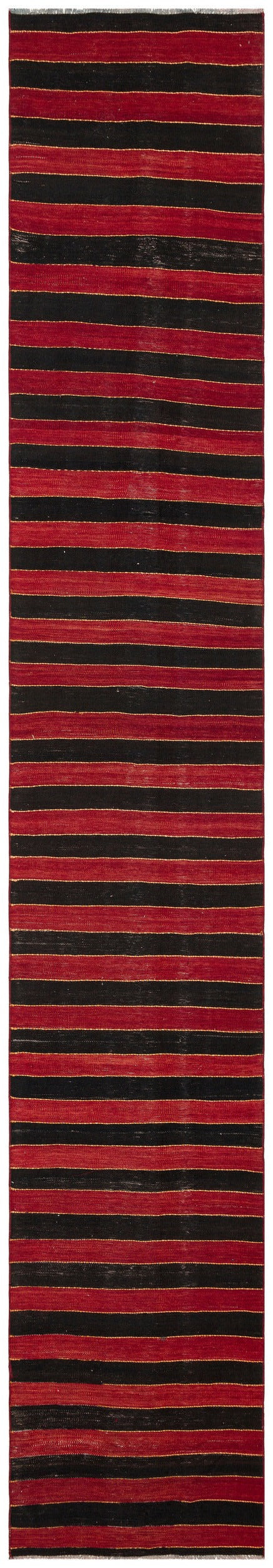 Girit Red Striped Wool Handmade Area Rug 2'6" x 14'8"