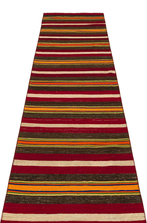 Girit Red Striped Wool Handmade Area Rug 2'6" x 9'5"
