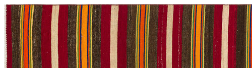 Girit Red Striped Wool Handmade Area Rug 2'6" x 9'5"