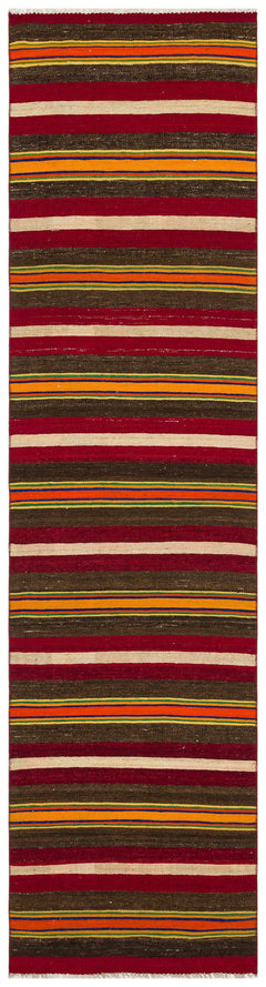 Girit Red Striped Wool Handmade Area Rug 2'6" x 9'5"
