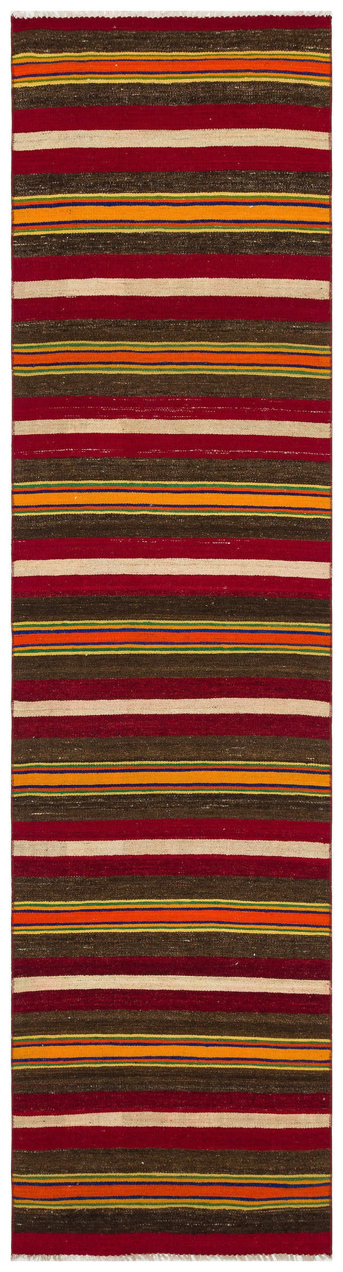 Girit Red Striped Wool Handmade Area Rug 2'6" x 9'5"