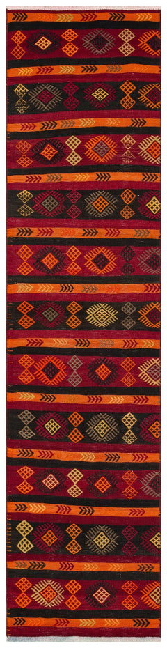 Girit Red Geometric Wool Handmade Area Rug 2'2" x 8'10"