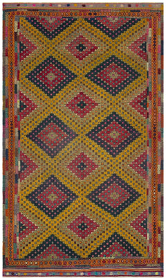 Girit Brown Geometric Wool Handmade Area Rug 5'5" x 9'3"