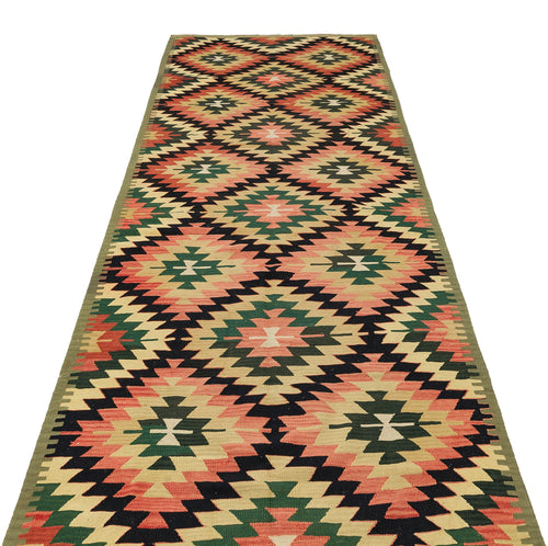 Girit Brown Geometric Wool Handmade Area Rug 4'3" x 12'0"
