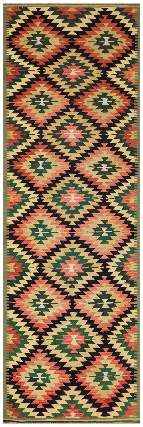 Girit Brown Geometric Wool Handmade Area Rug 4'3" x 12'0"