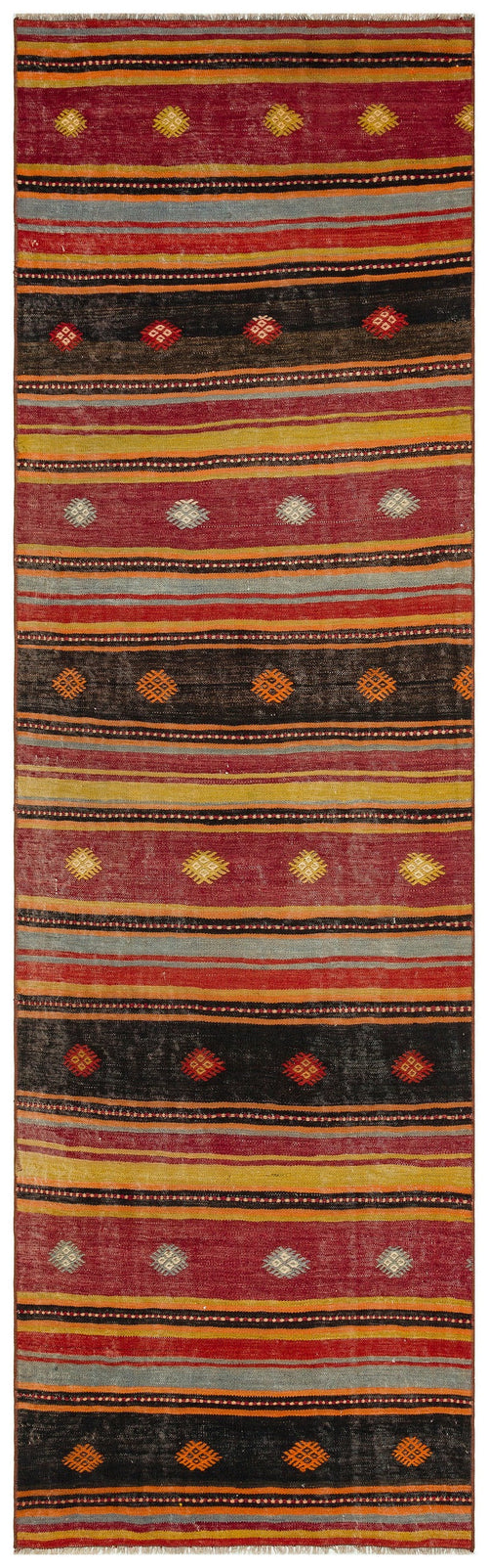 Girit Multy Striped Wool Handmade Area Rug 2'10" x 9'7"