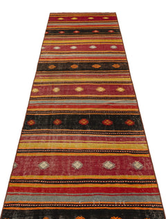 Girit Red Striped Wool Handmade Area Rug 2'10" x 9'5"