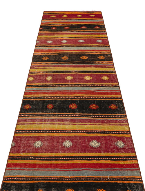 Girit Red Striped Wool Handmade Area Rug 2'10" x 9'5"