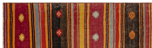 Girit Red Striped Wool Handmade Area Rug 2'10" x 9'5"