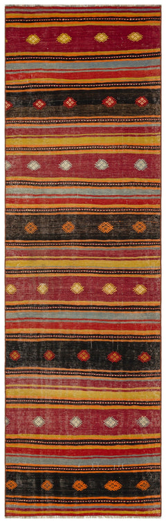 Girit Red Striped Wool Handmade Area Rug 2'10" x 9'5"