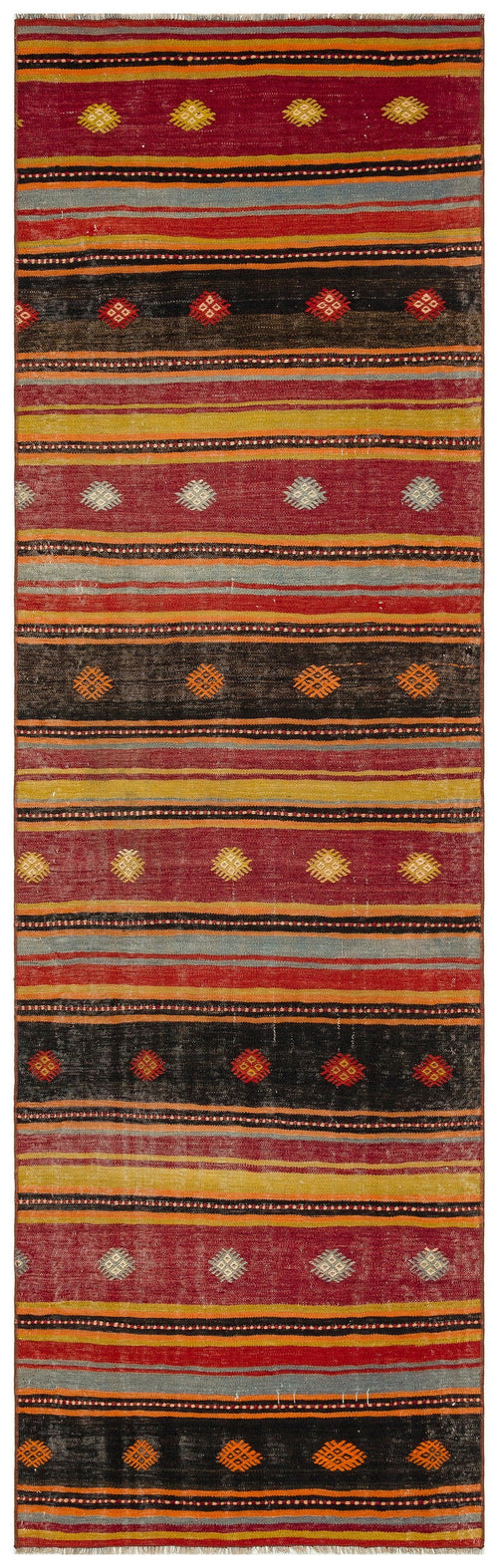 Girit Red Striped Wool Handmade Area Rug 2'10" x 9'5"
