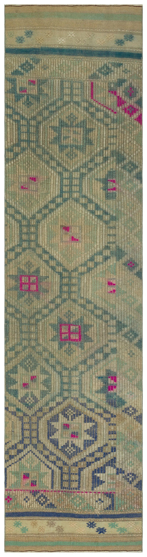 Girit Green Geometric Wool Handmade Area Rug 2'9" x 10'3"