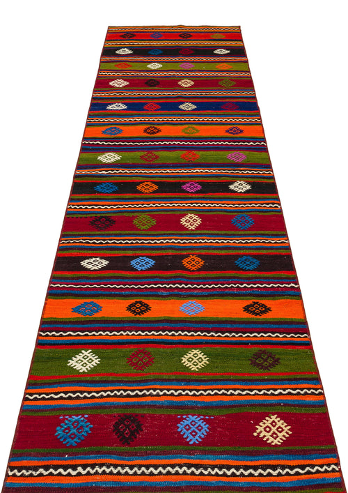 Girit Red Striped Wool Handmade Area Rug 2'7" x 11'0"