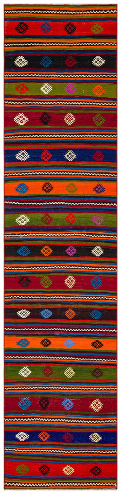 Girit Red Striped Wool Handmade Area Rug 2'7" x 11'0"