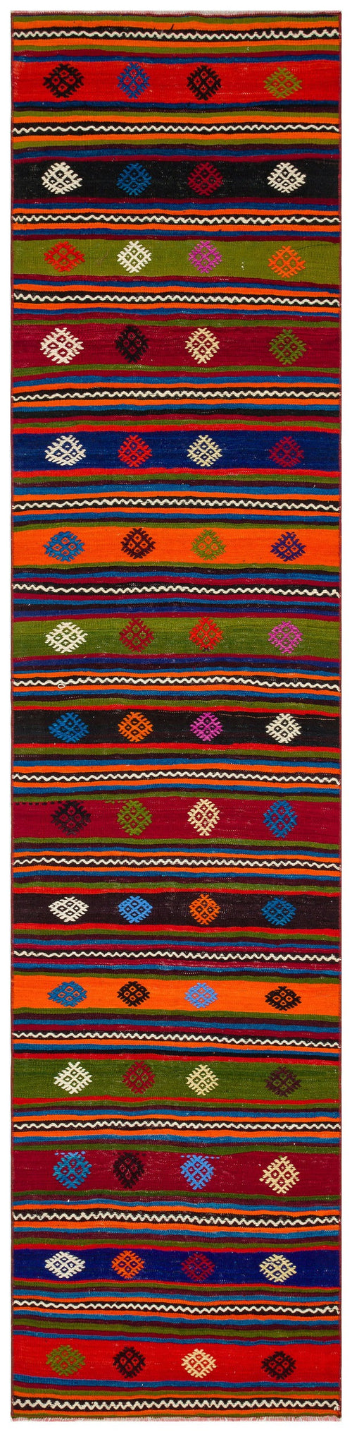 Girit Red Striped Wool Handmade Area Rug 2'7" x 11'0"